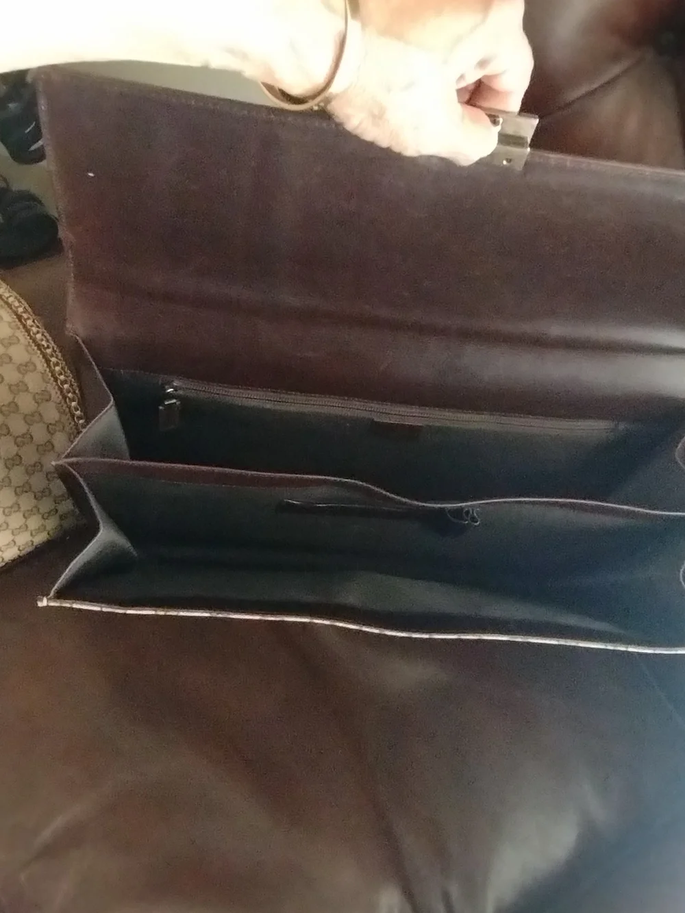 Gucci Brown Leather & Beige GG Monogram Briefcase